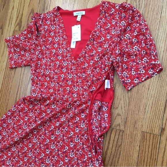 Speechless Boho Orange Floral V-neck short Puff Sleeve A-line Mini Dress - Picture 13 of 16